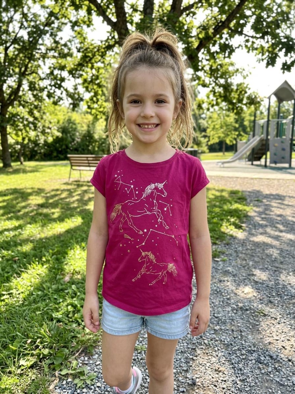 Girls' Magenta Unicorn Constellation Short Sleeve Tee